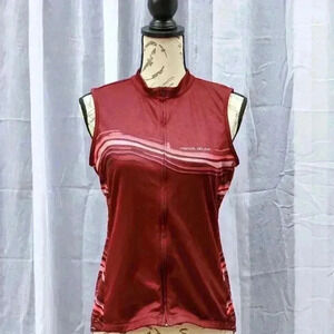 Pearl iZUMi Size L cranberry patterned sleeveless biking jersey